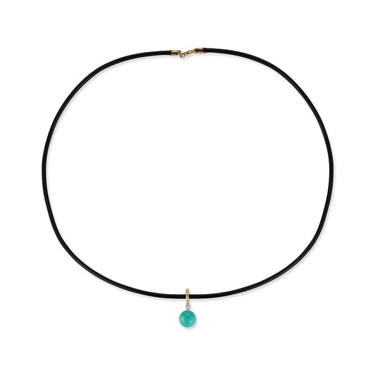 Turquoise Dot Necklace with Diamond on Leather Cord