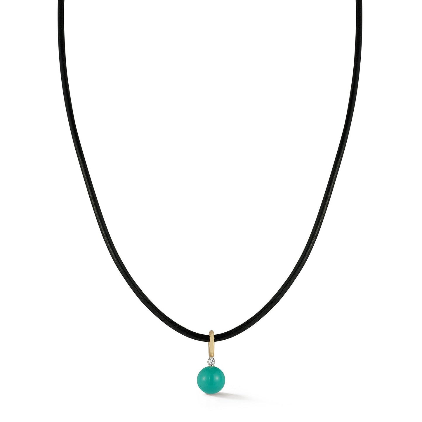 Turquoise Dot Necklace with Diamond on Leather Cord