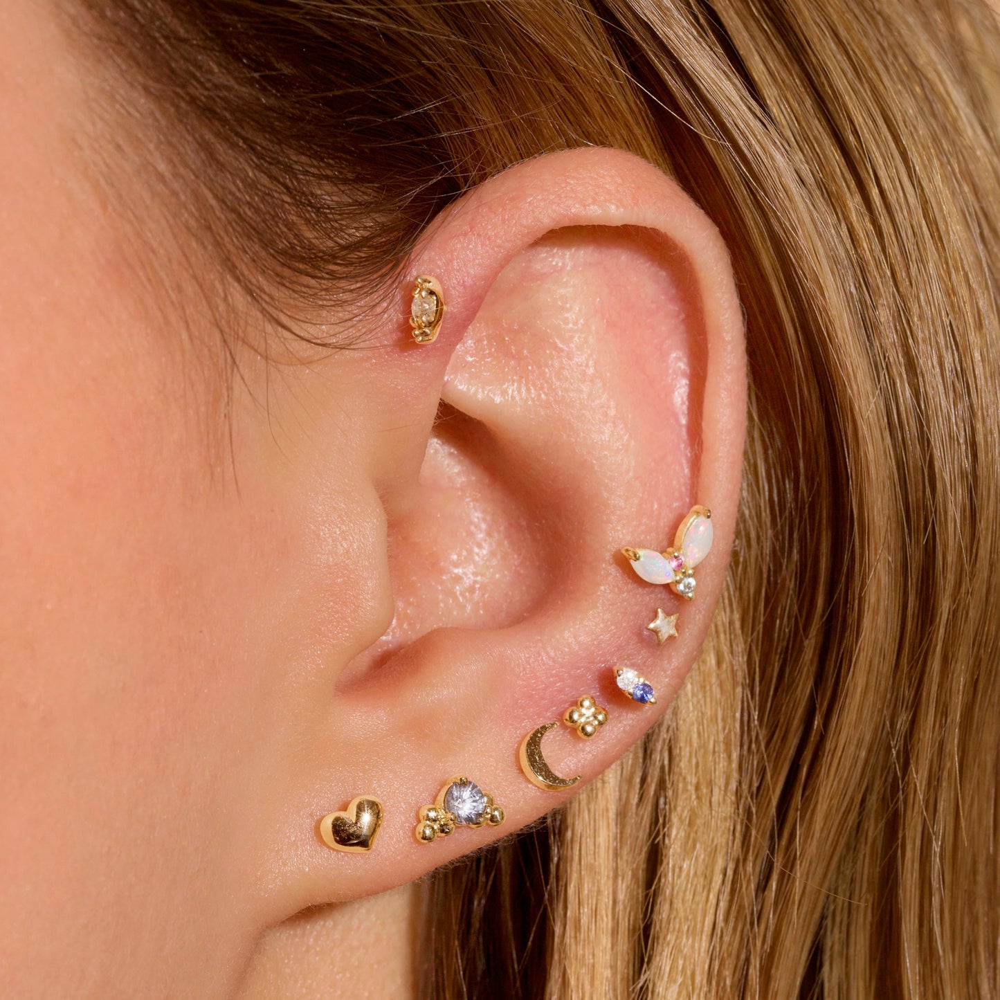 Double Sapphire Stud Earring in Elegant Design