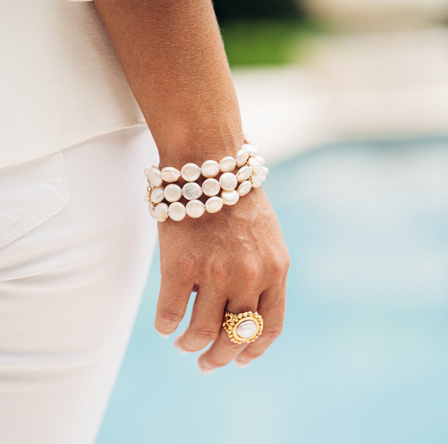 Coin Pearl Row Bracelet for Elegant Style