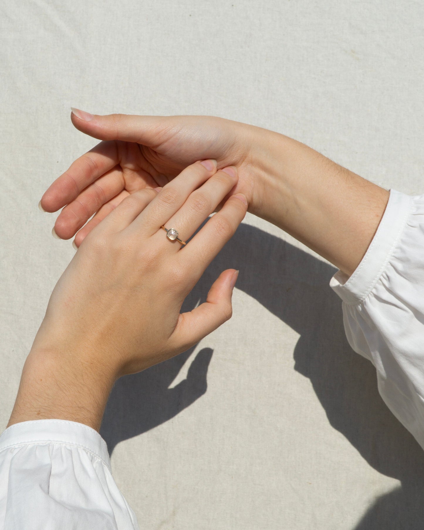 14K Floating Ring with Square Mineral Diamond