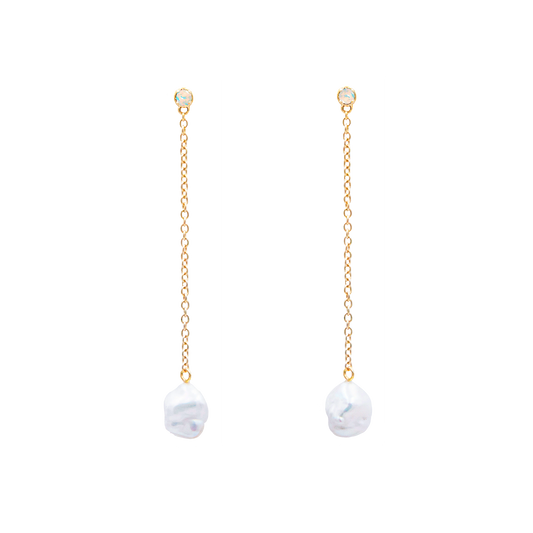 Pearl and Opal Floating Drop Earrings