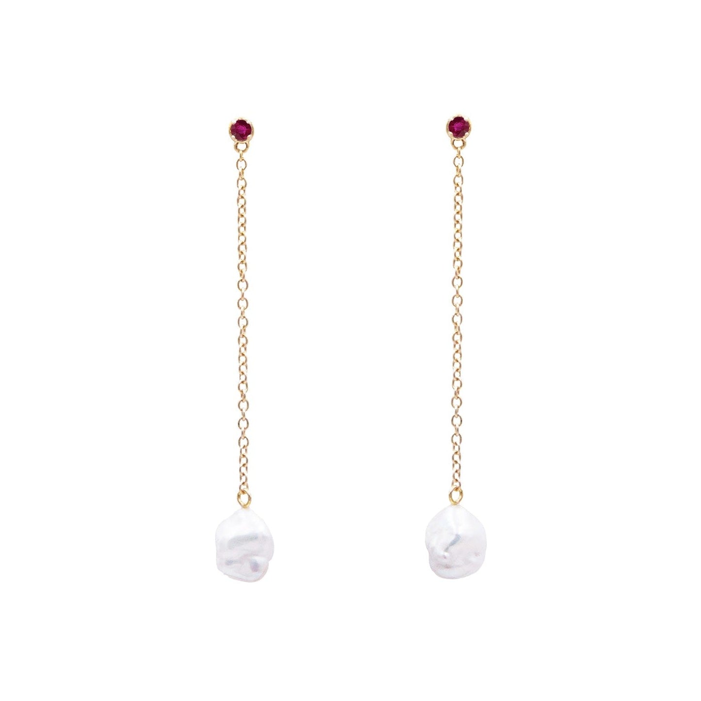 Floating Pearl and Ruby Dangle Earrings