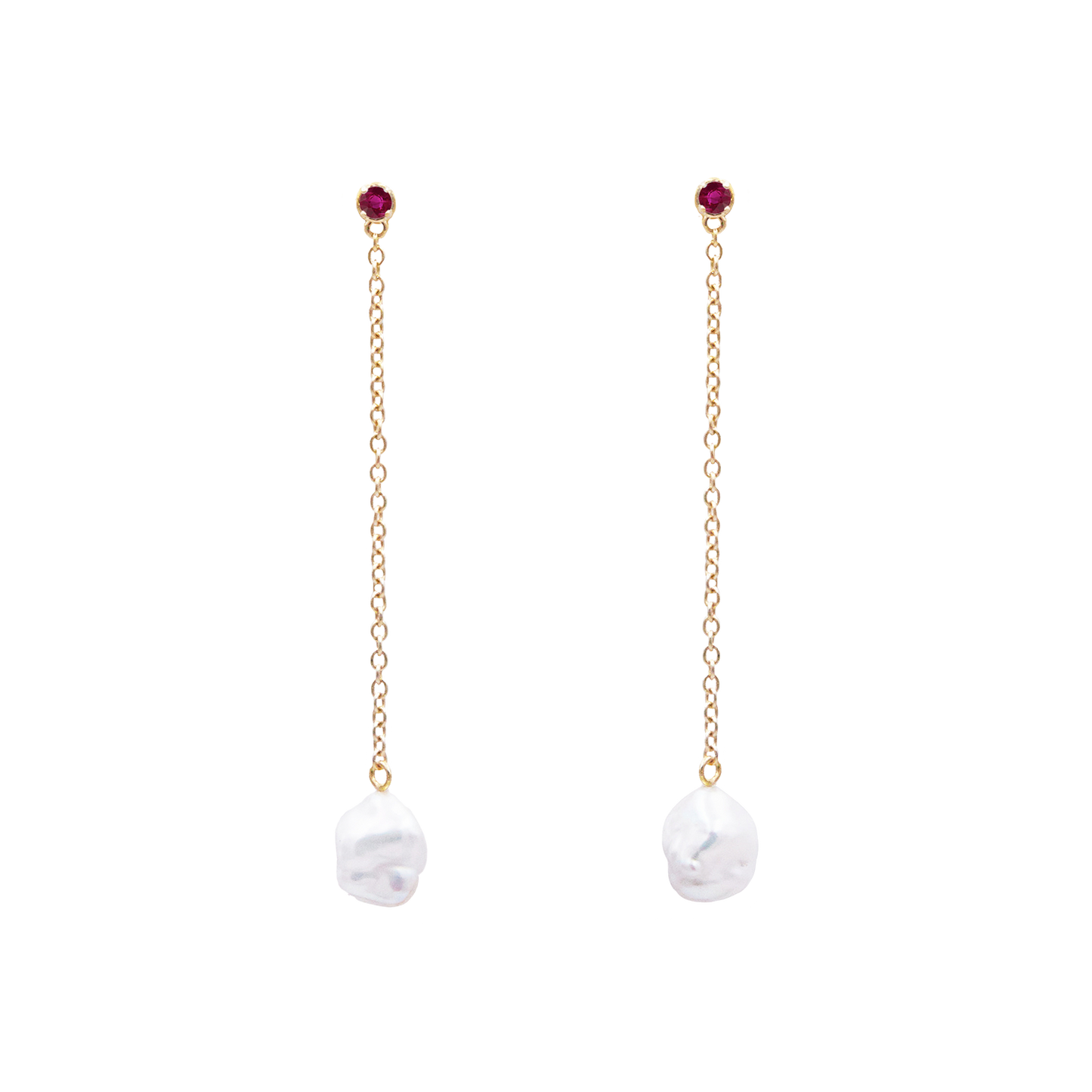 Floating Pearl and Ruby Dangle Earrings