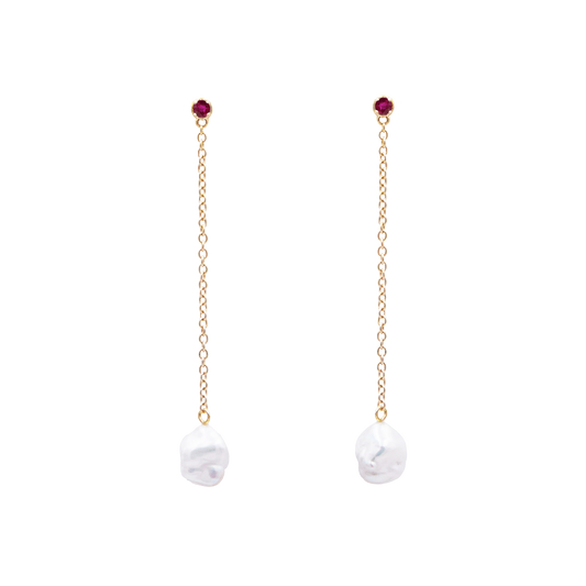 Floating Pearl and Ruby Dangle Earrings