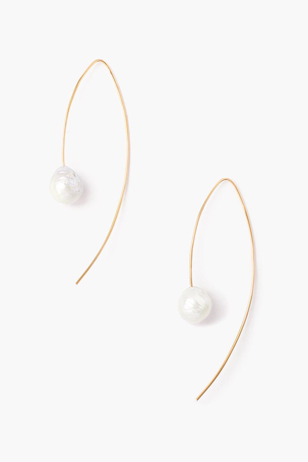 Floating Pearl Drop Thread Through Earrings in White and Gold