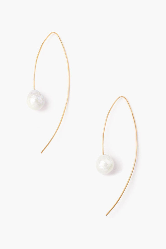 Floating Pearl Drop Thread Through Earrings in White and Gold