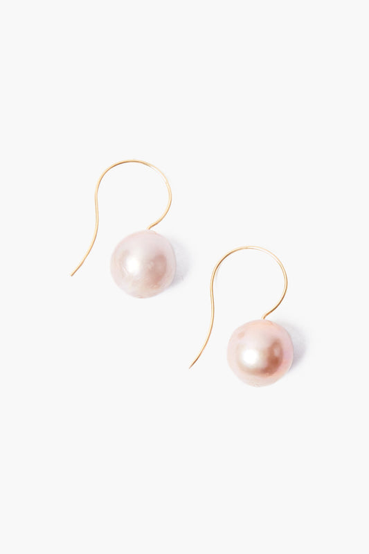 Gold Drop Earrings with Champagne Baroque Pearls