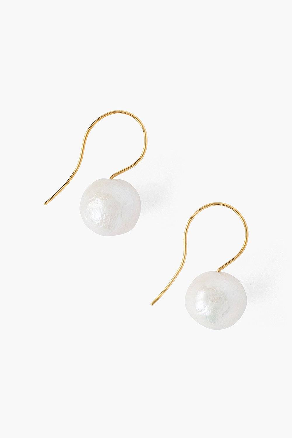 Gold Drop Earrings with White Baroque Pearls