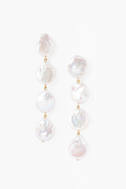 Four Tier White Keshi Pearl Earrings