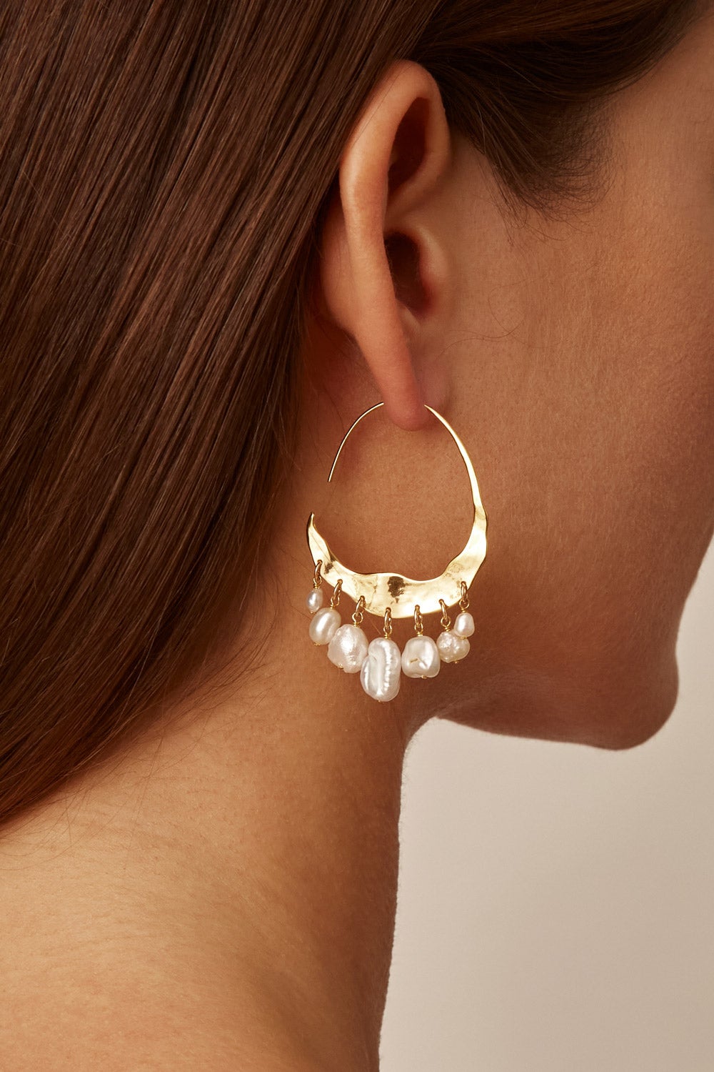 White Pearl and Gold Hoop Earrings Stylish Design