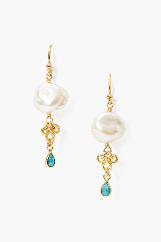 Turquoise and White Pearl Loop Earrings