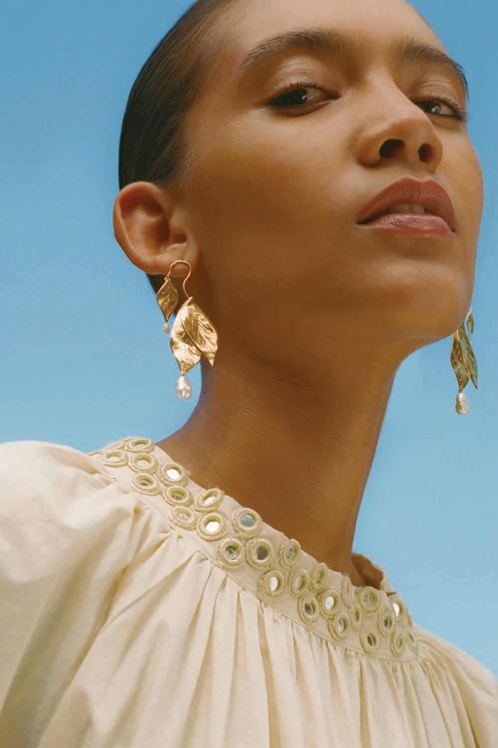 Elegant Falling Leaf Earrings with White Pearl