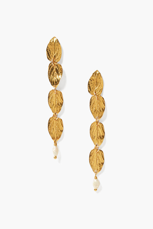 Falling Leaf White Pearl Tiered Earrings