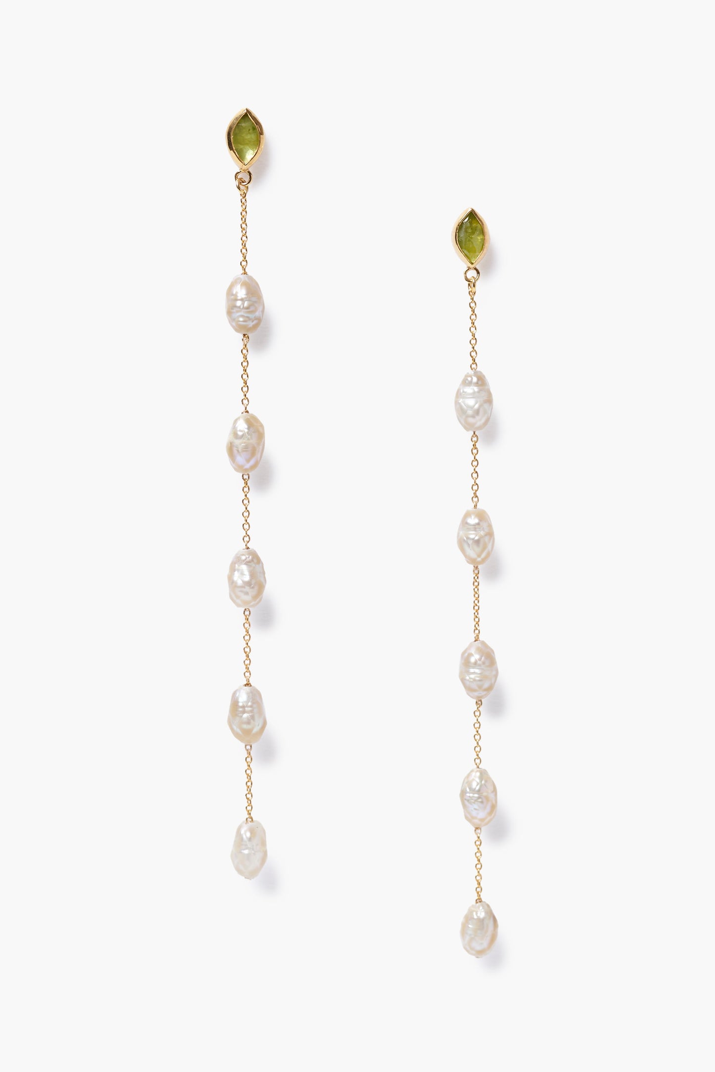 Tiered Pearl Earrings with Peridot Accents