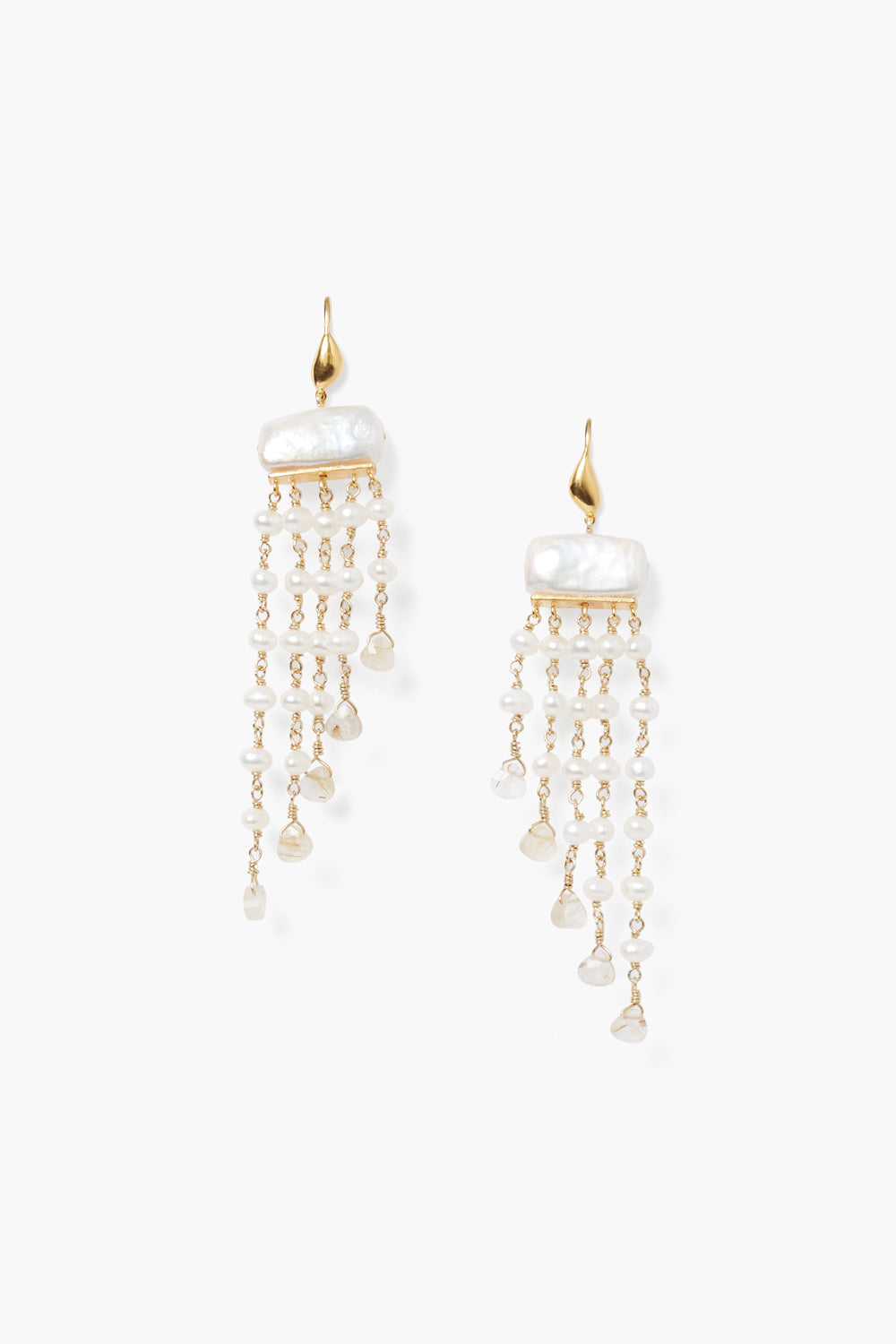 White Pearl Mix Waterfall Earrings