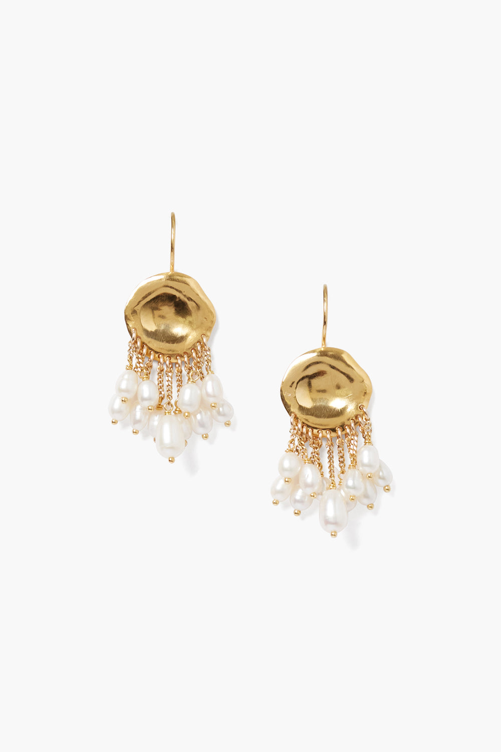 Gold and White Pearl Medusa Earrings