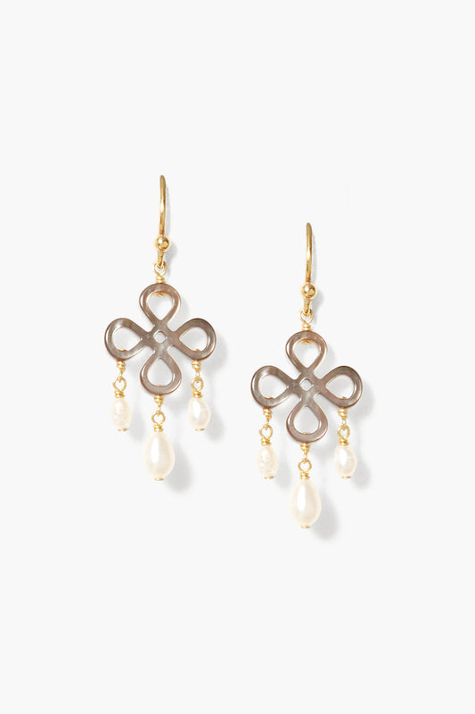 White Pearl Clover Chandelier Earrings