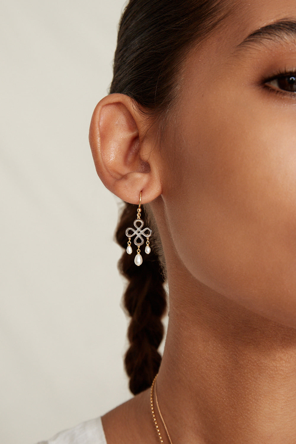 White Pearl Clover Chandelier Earrings