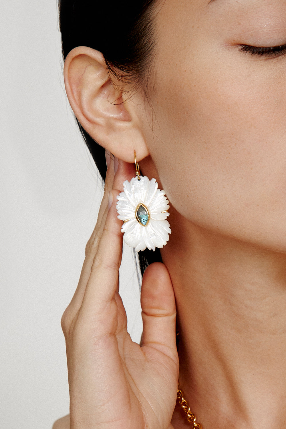 White Mother of Pearl Magnolia Earrings