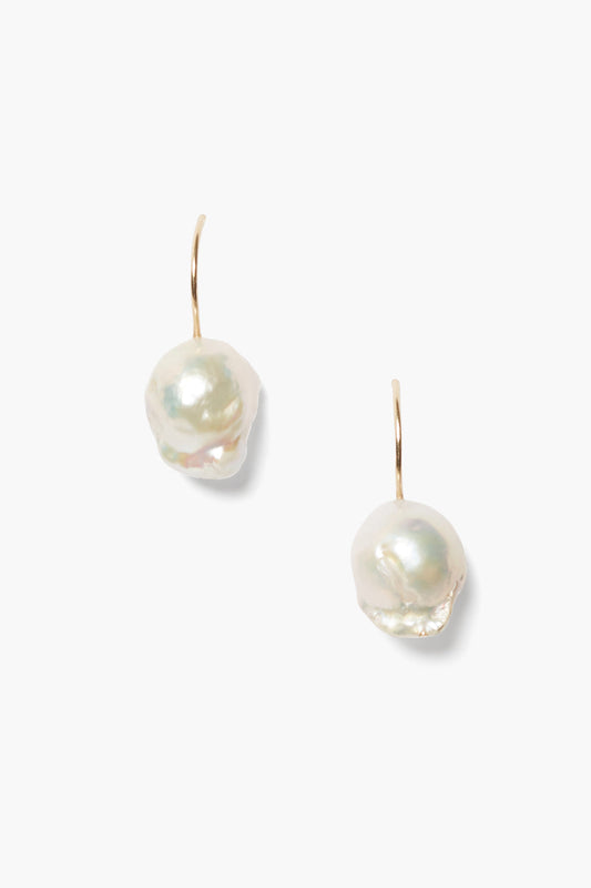 Baroque White Pearl Earrings in 14k Gold