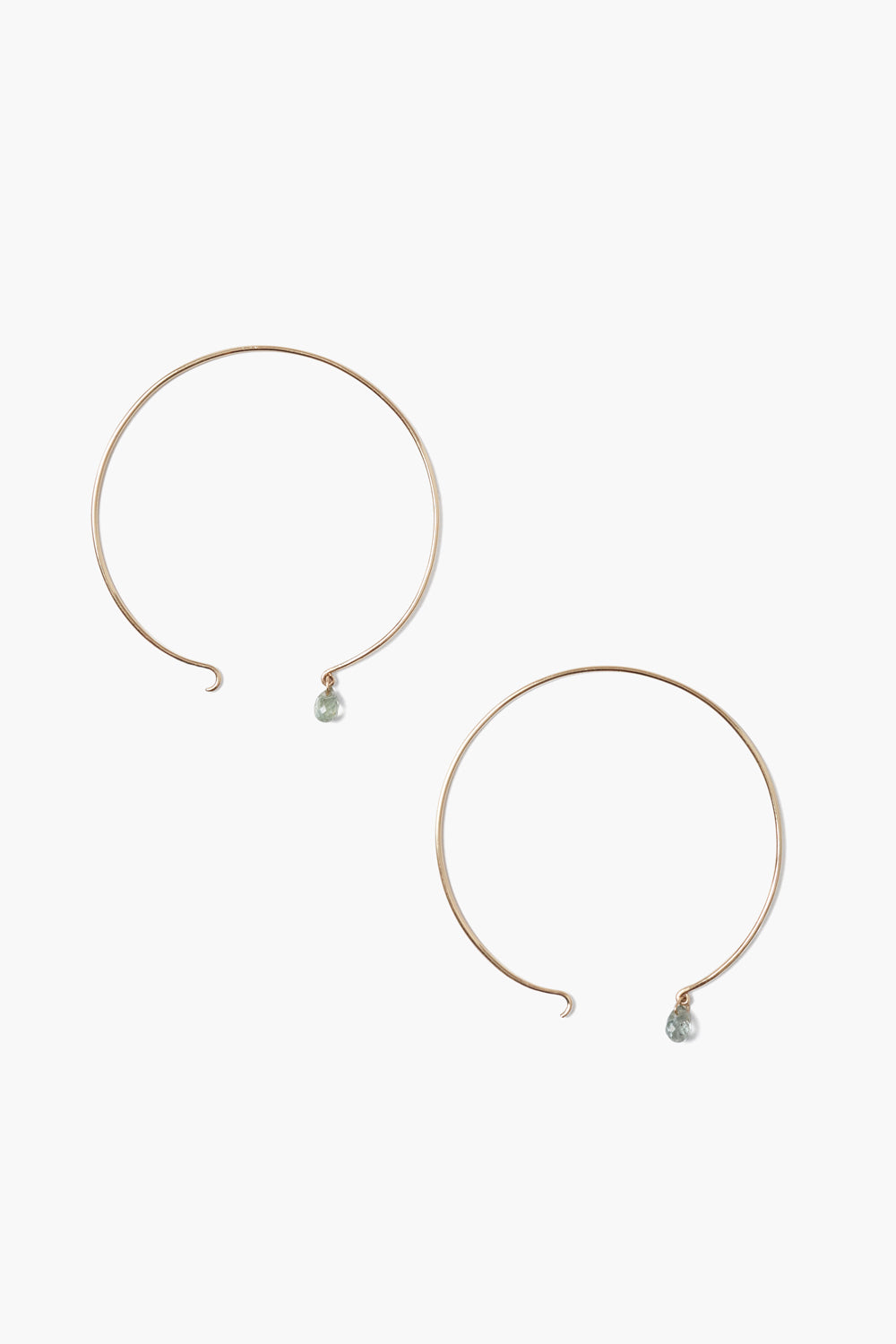 14k Gold Maxi Hoop Earrings with Green Sapphire