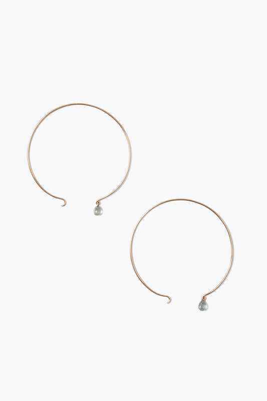 14k Gold Maxi Hoop Earrings with Green Sapphire