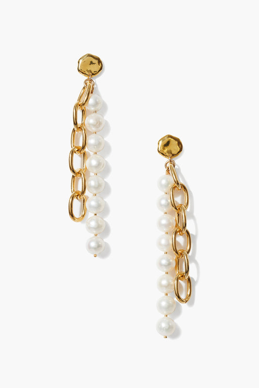 Elegant White Pearl Chain Earrings