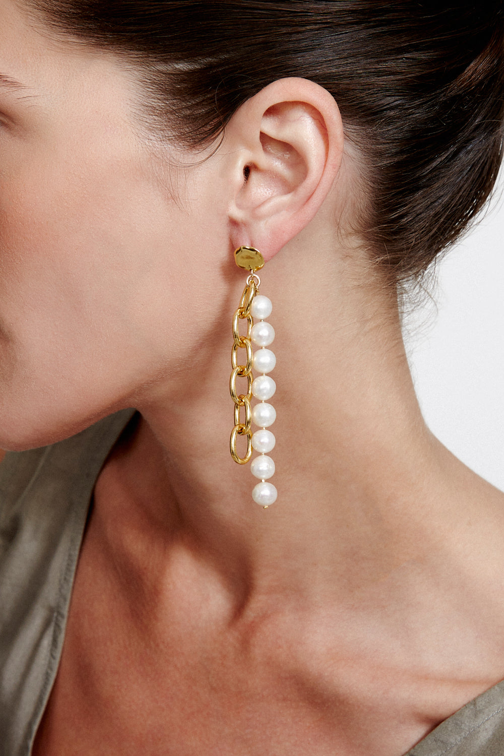 Elegant White Pearl Chain Earrings