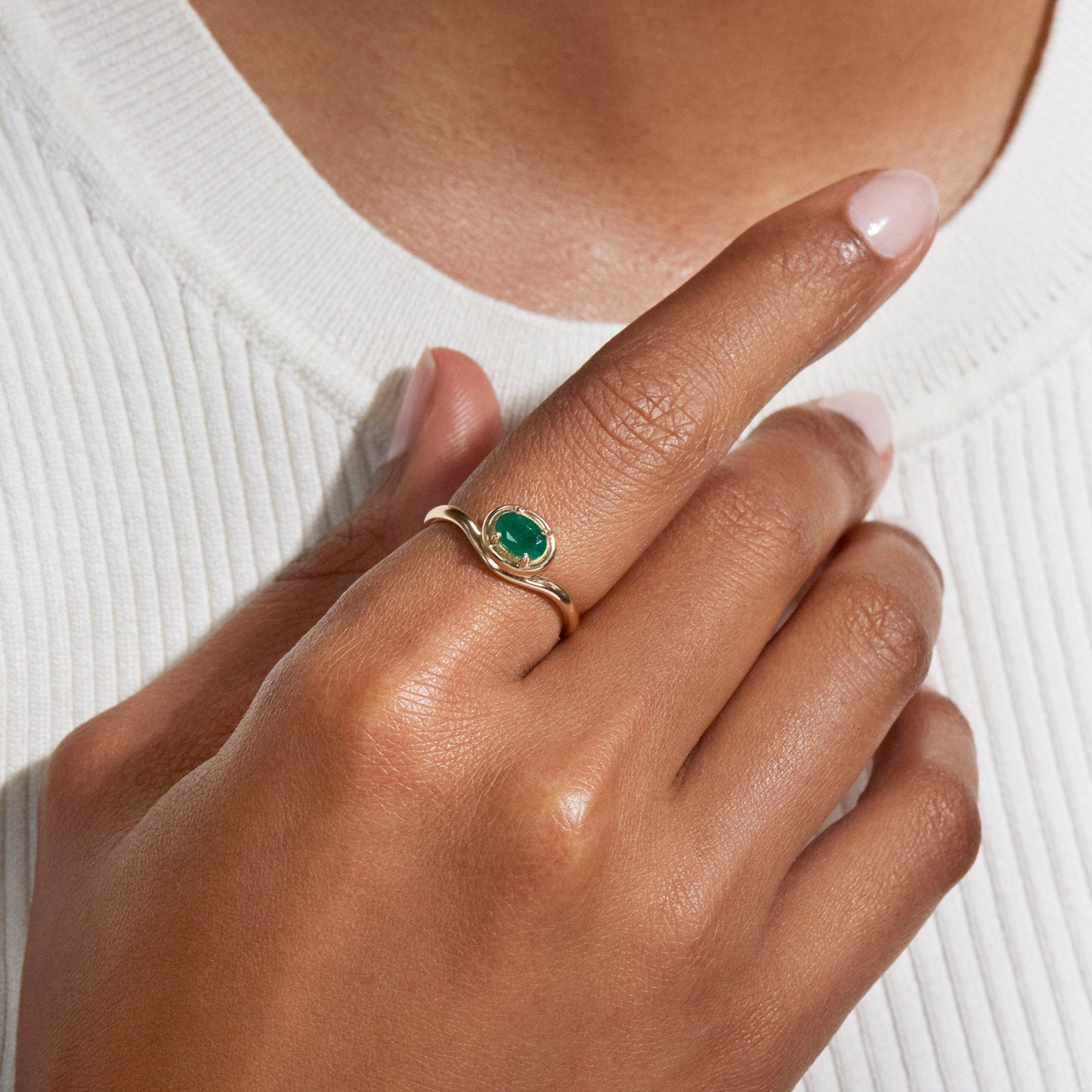 Emerald and Silver Merge Ring Design