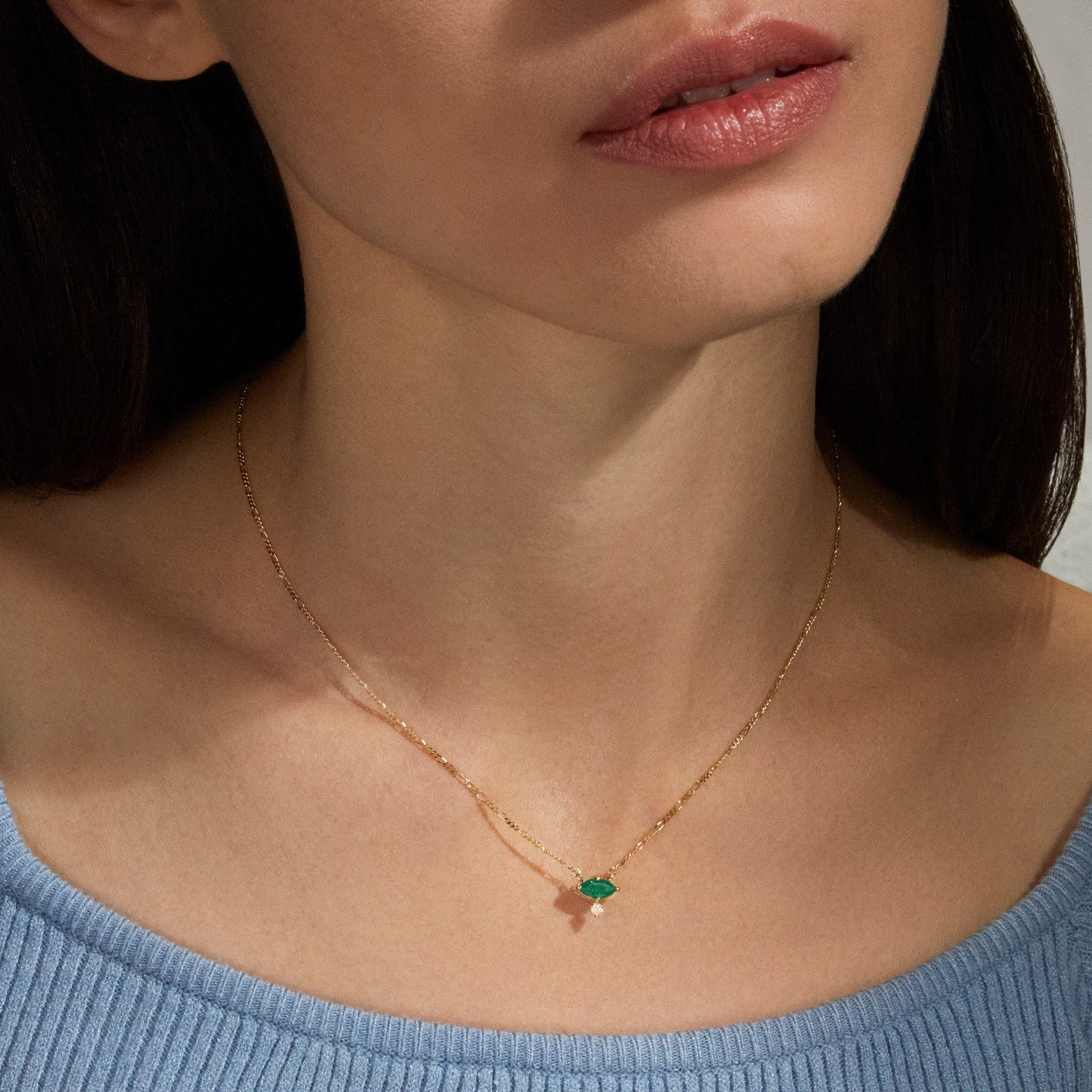 Marquise Design Emerald Necklace in Silver