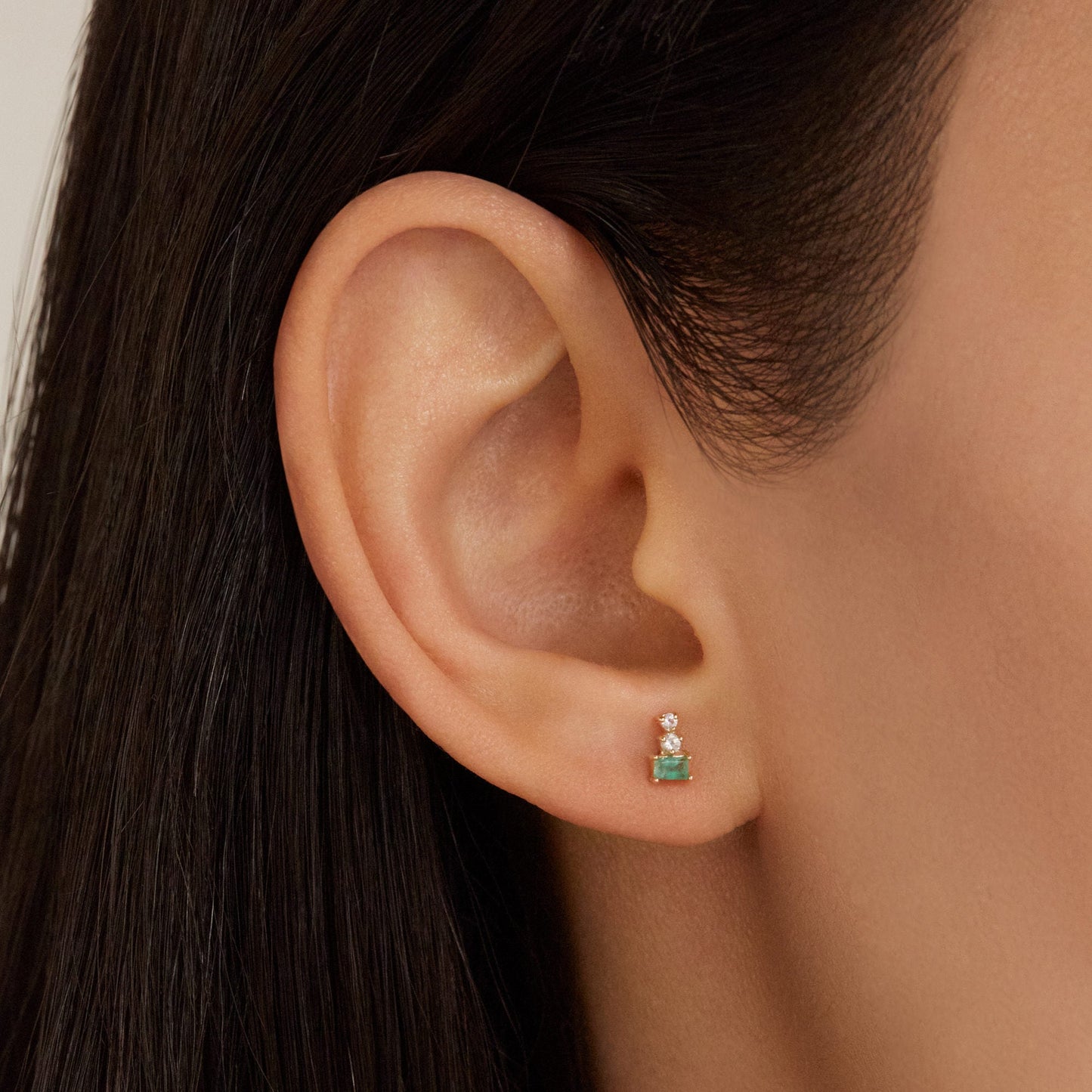 Triple Stacked Emerald Stud Earrings