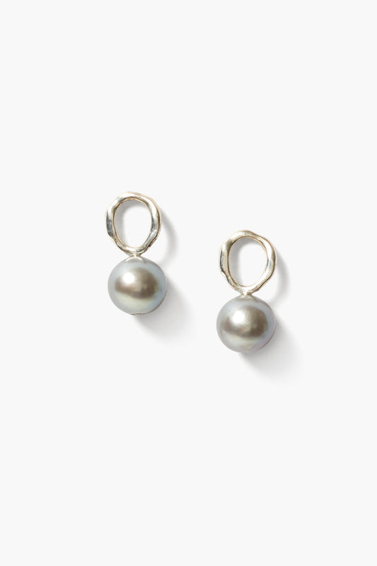 Grey Pearl Globe Stud Earrings for Everyday Wear