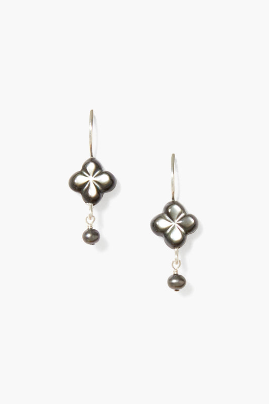 Black Mother of Pearl Clover Drop Earrings