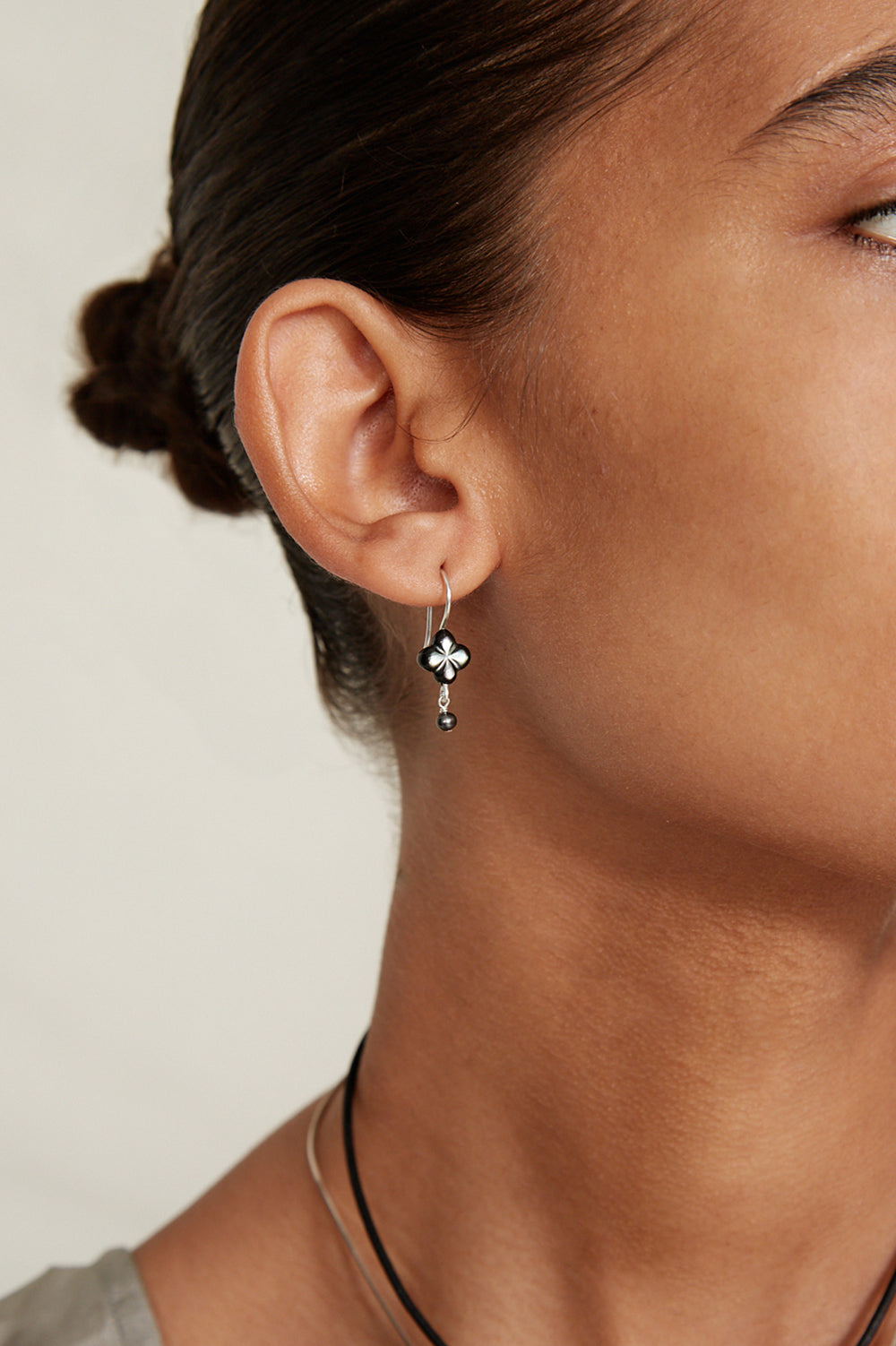 Black Mother of Pearl Clover Drop Earrings