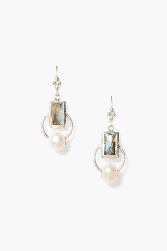 Silver Labradorite Mix Halo Drop Earrings