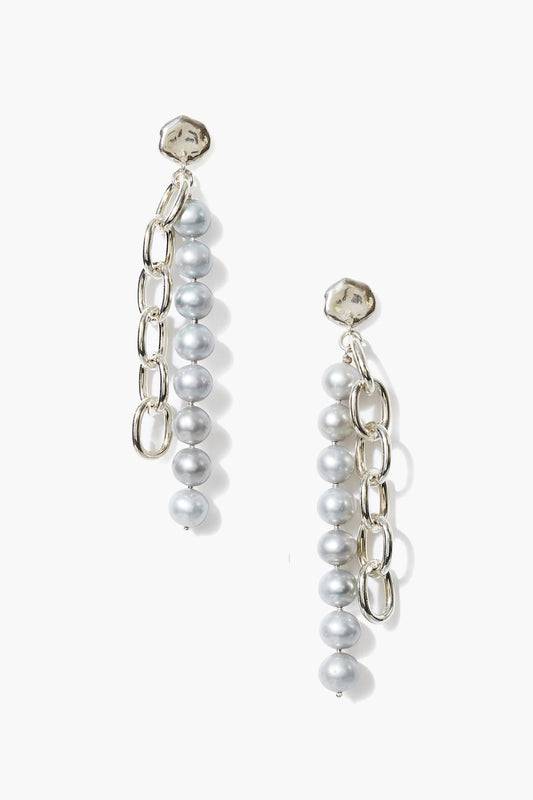 Grey Pearl Chain Earrings in Elegant Style