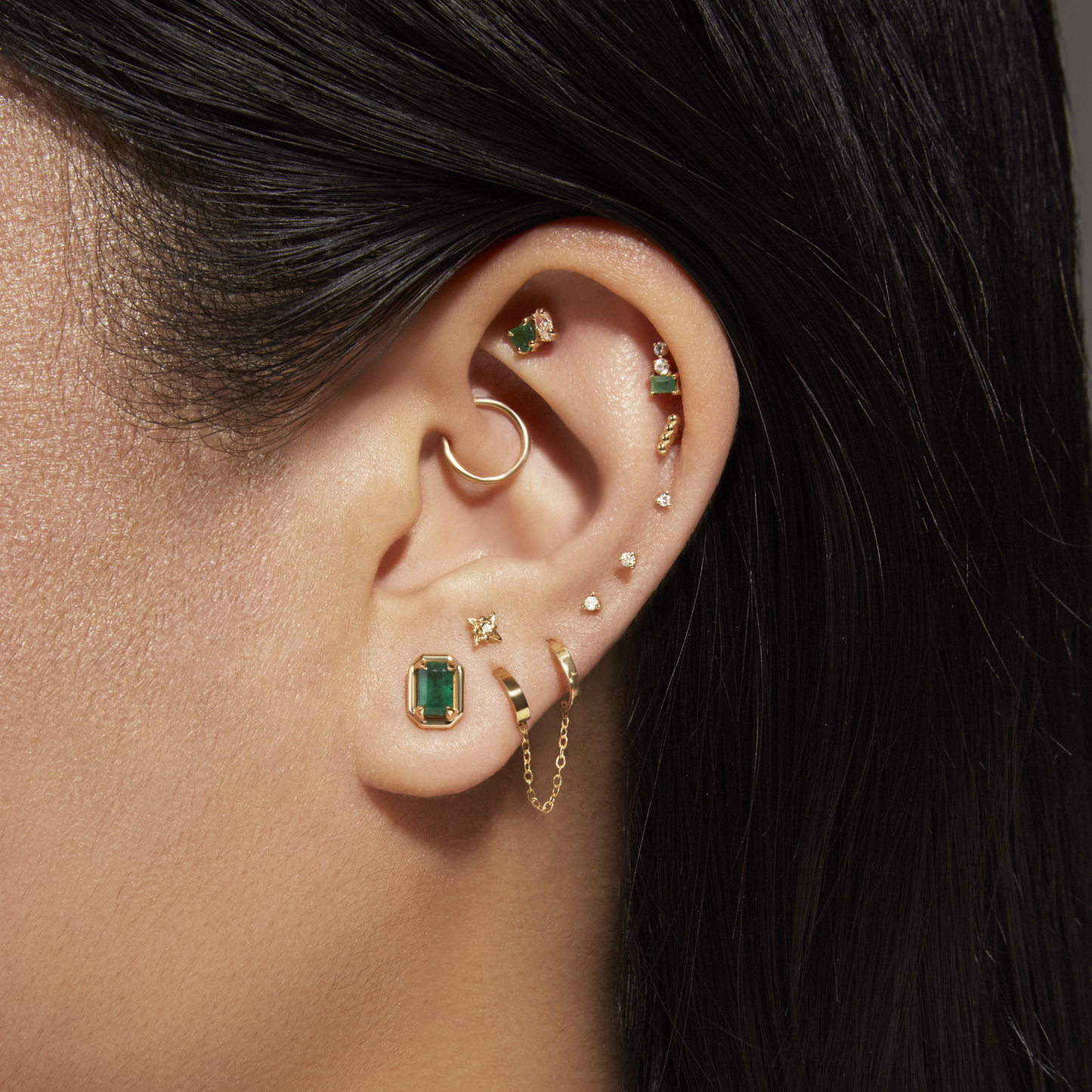 Emerald Stud Earrings in Bonbon Style