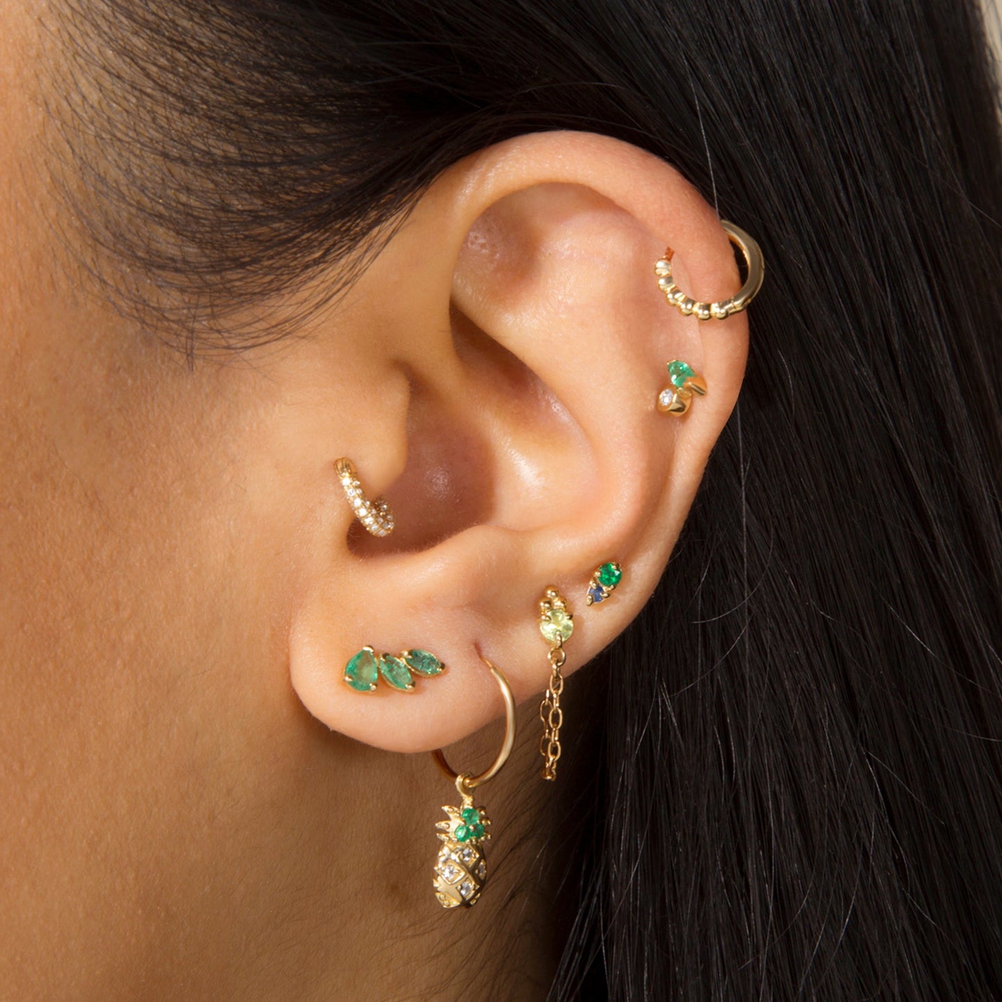 Emerald and Sapphire Stud Earrings Set