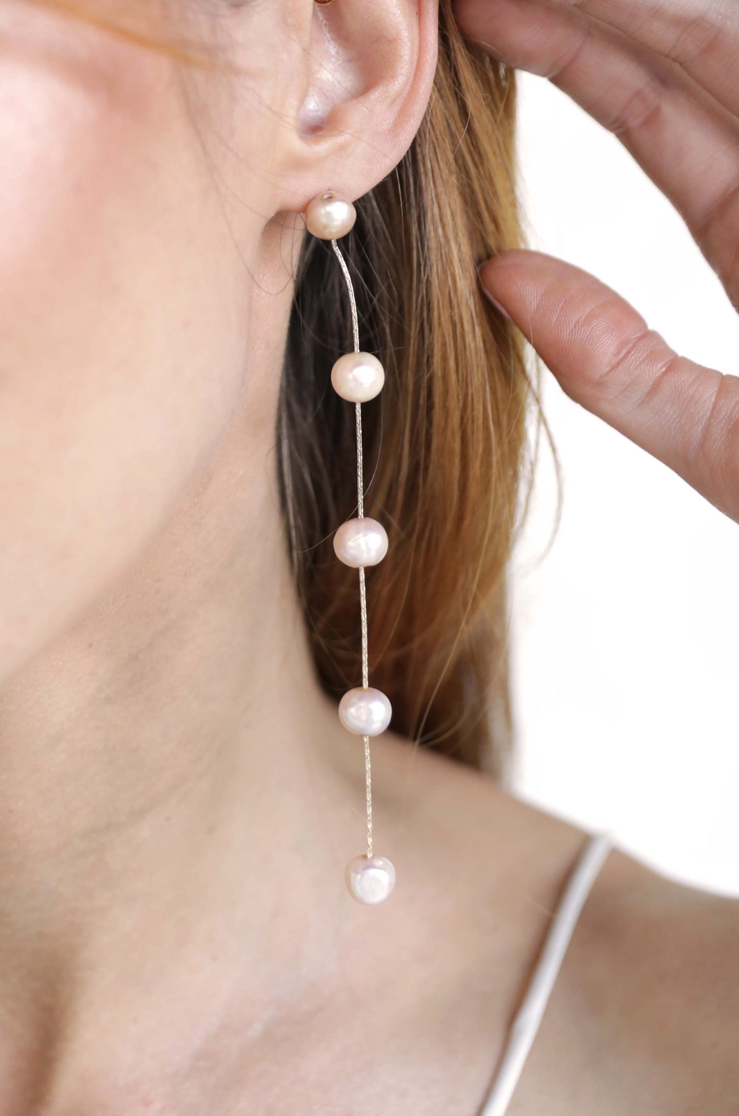 Delicate Drop Earrings with Dripping Pearl Design