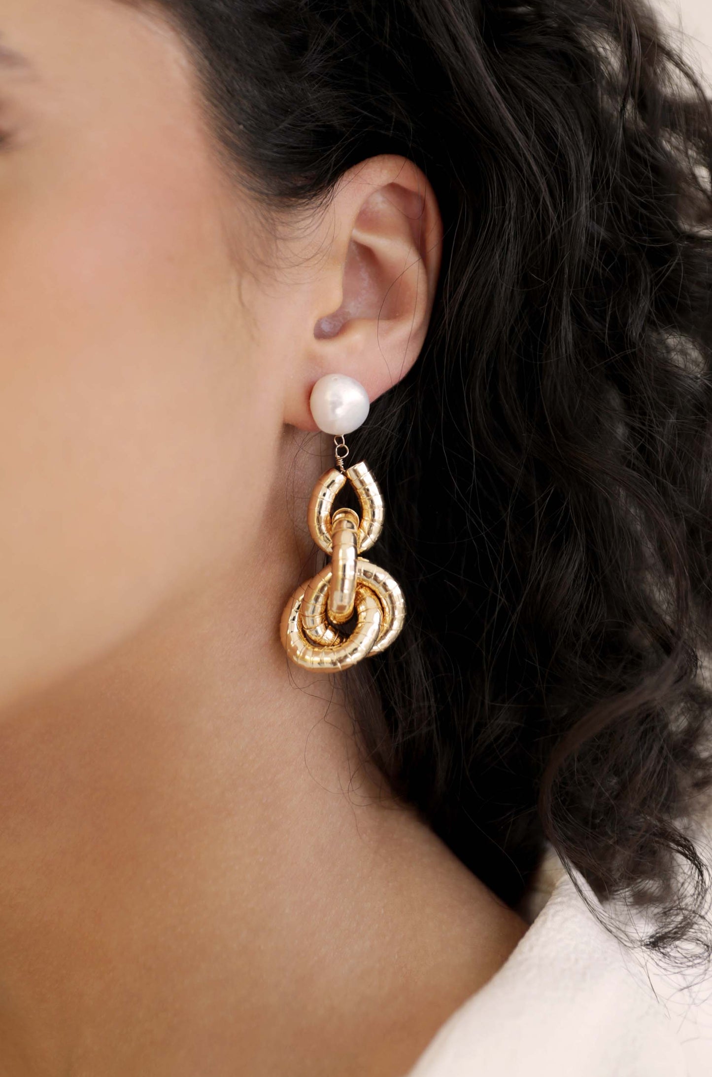 Pearl Drop Earrings in Liquid Gold Finish