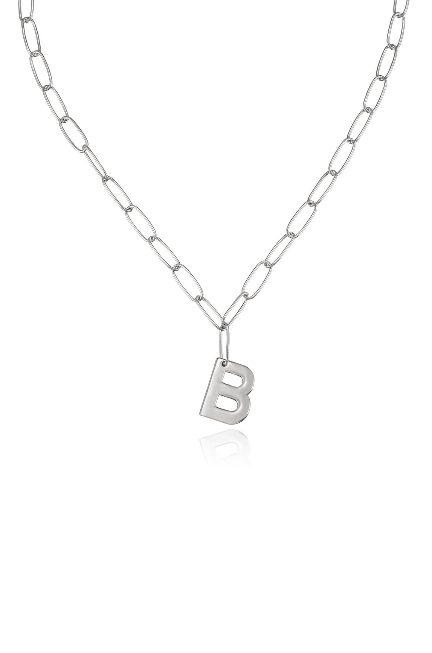 Initial Paperclip Link Necklace in Silver