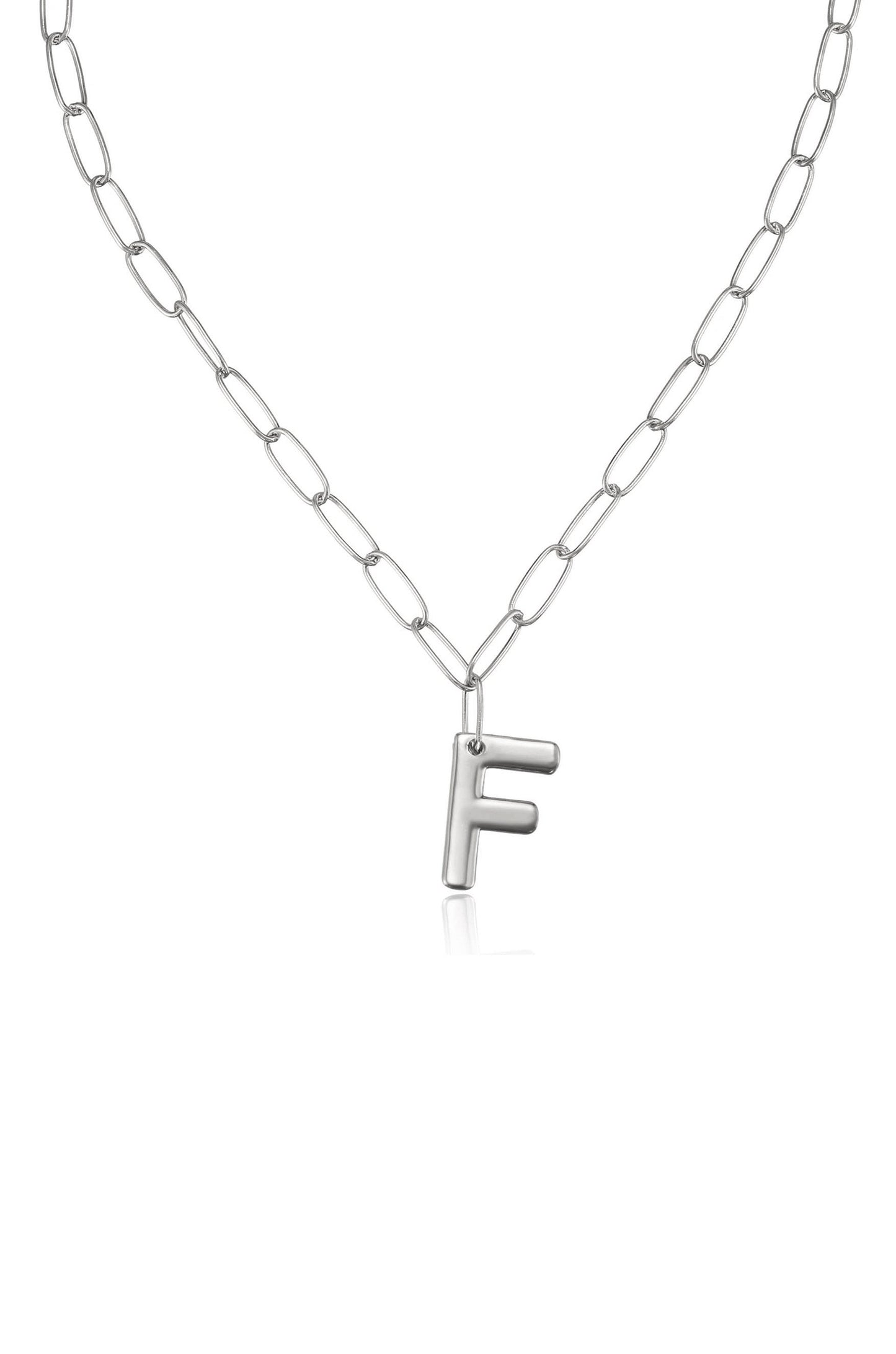 Initial Paperclip Link Necklace in Silver