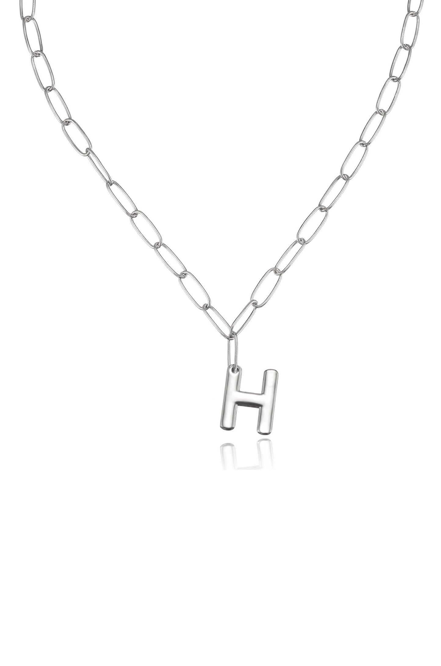 Initial Paperclip Link Necklace in Silver