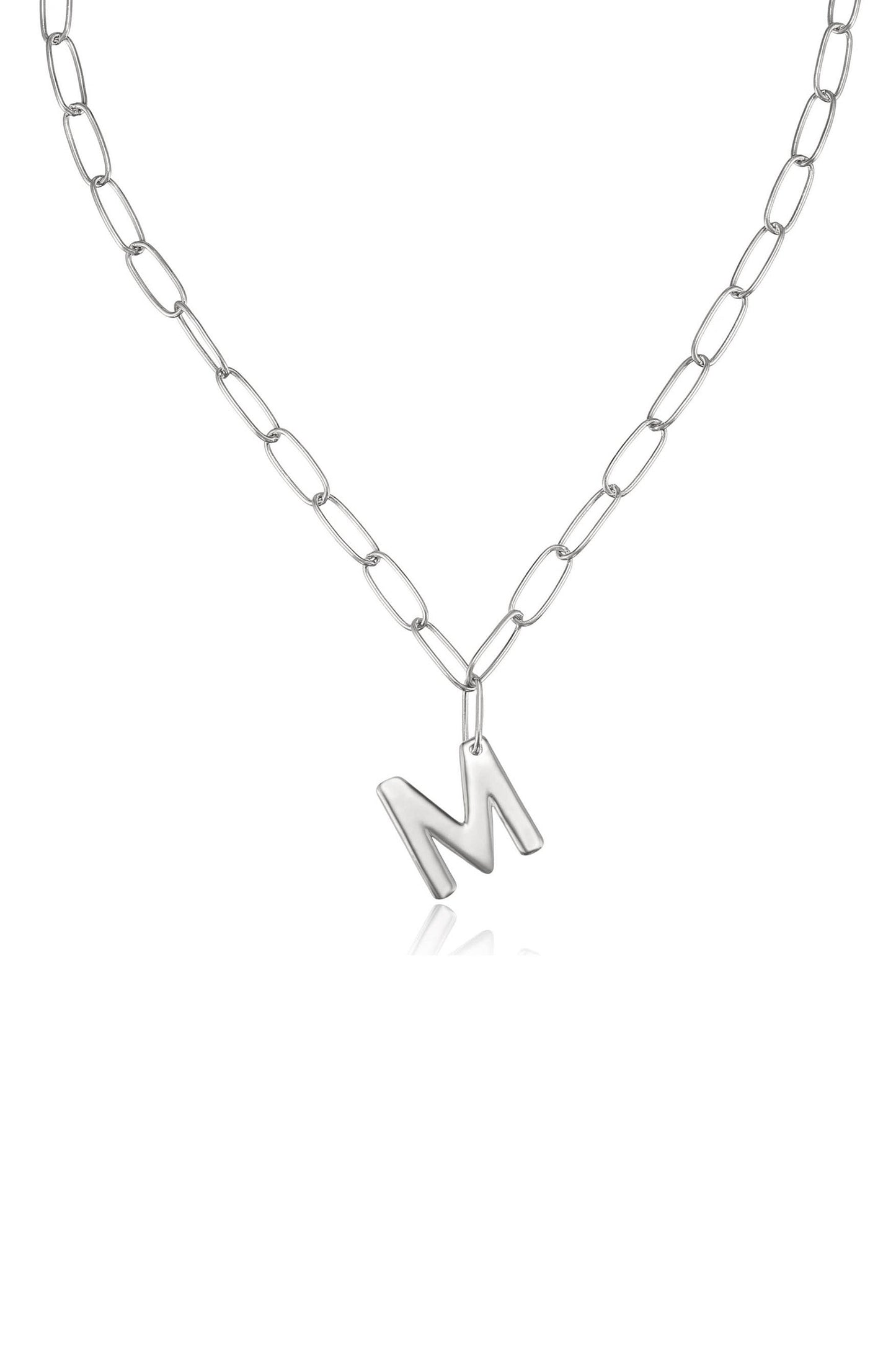 Initial Paperclip Link Necklace in Silver