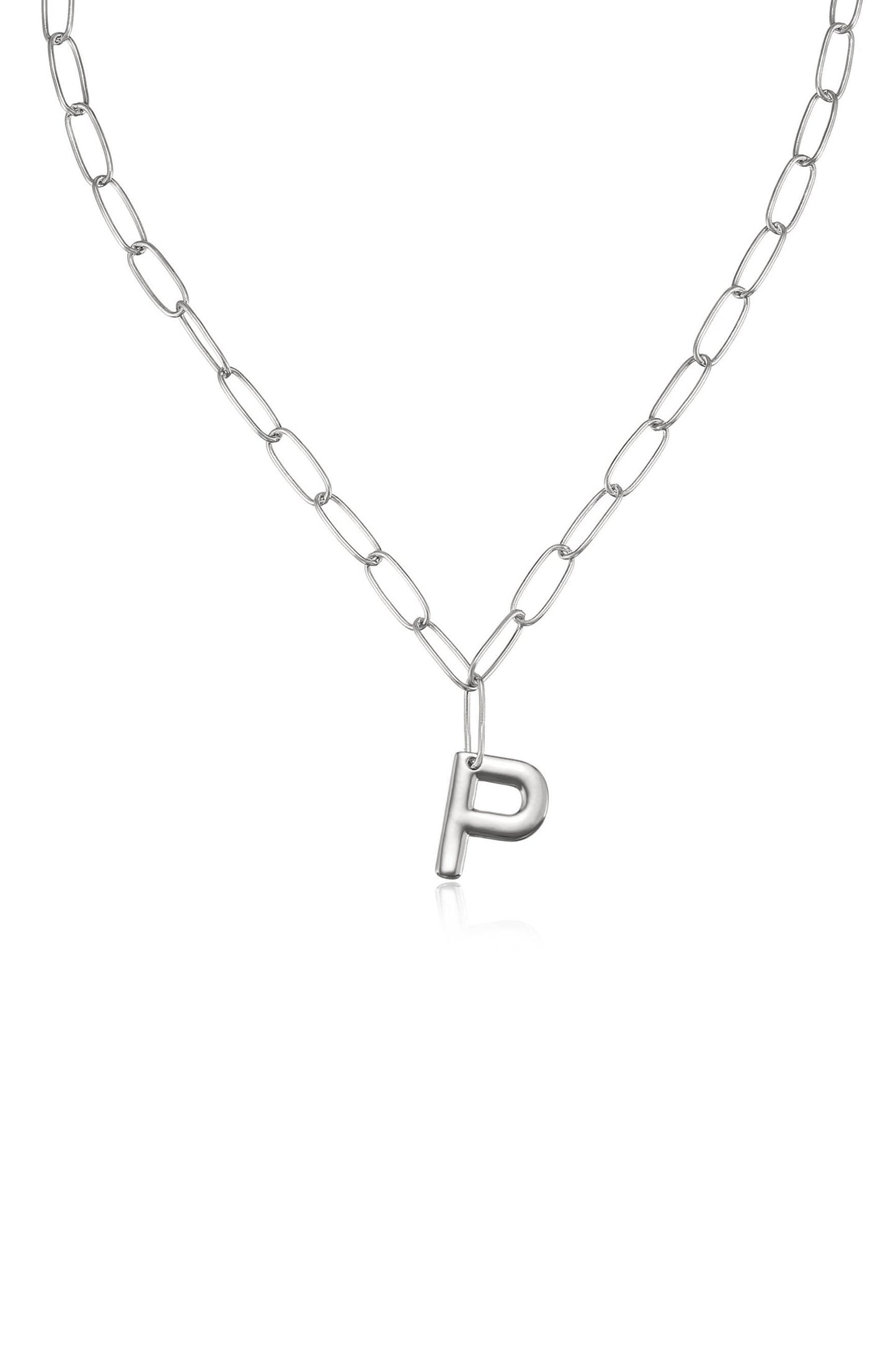 Initial Paperclip Link Necklace in Silver