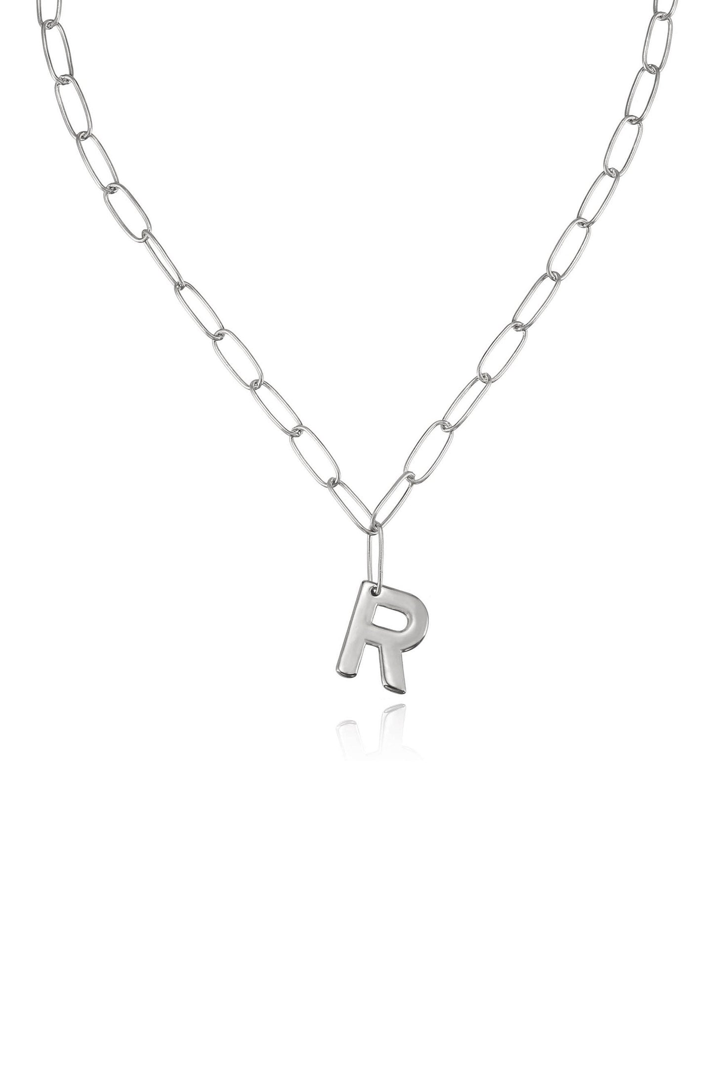 Initial Paperclip Link Necklace in Silver