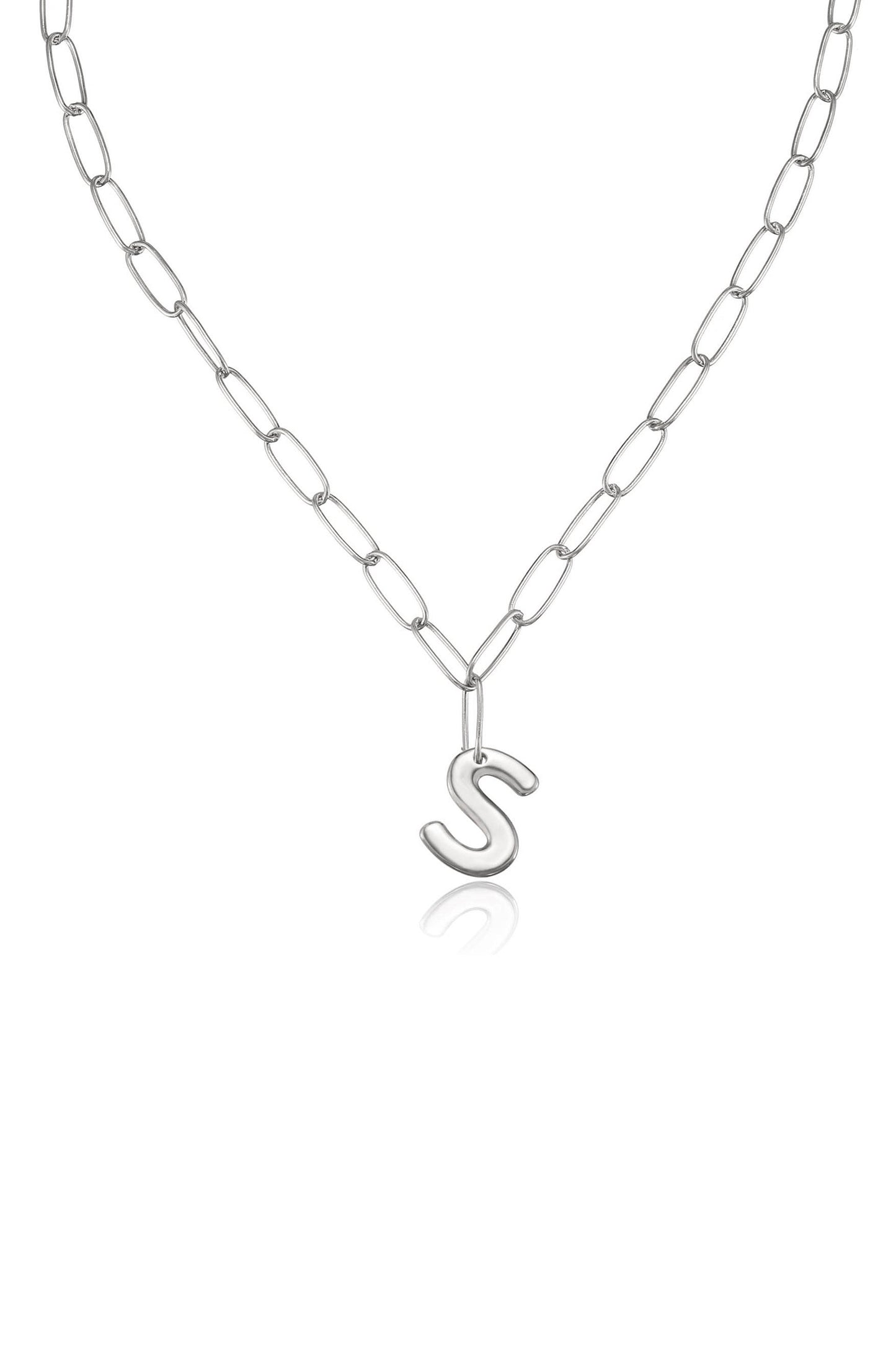 Initial Paperclip Link Necklace in Silver