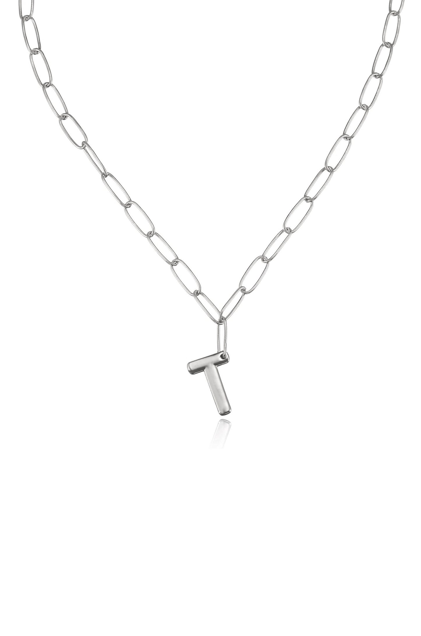 Initial Paperclip Link Necklace in Silver