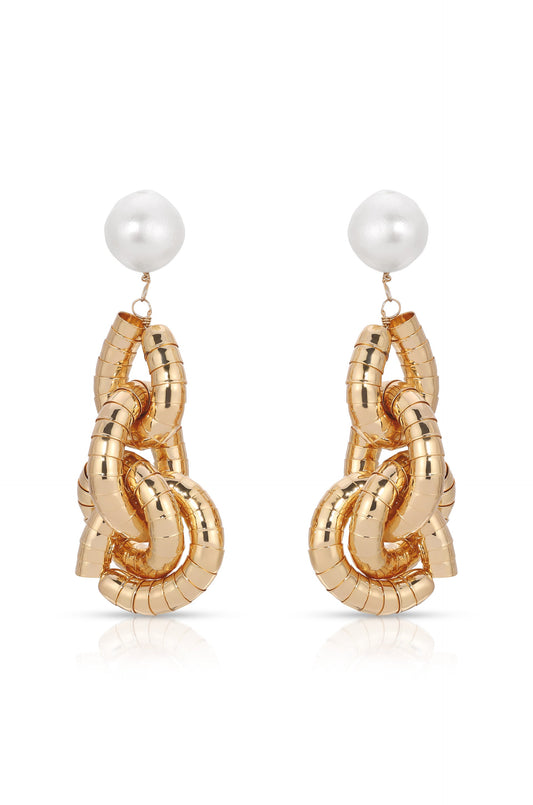 Pearl Drop Earrings in Liquid Gold Finish